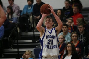 JALC sophomore forward Jamie Jones goes up for a 3-pointer Wednesday against Lewis & Clark College. Jones cut loose with nine bombs that reached their destination, tying a 21-year-old school record. (Photo courtesy Jonathan LeBlond) 

