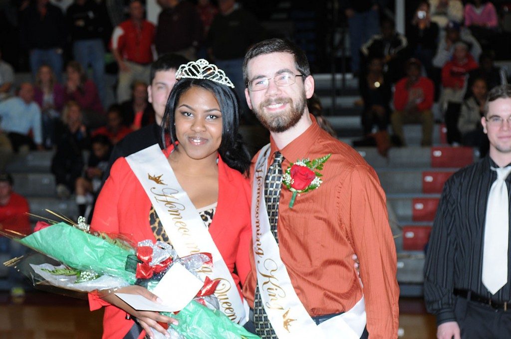 RLC ROYALTY - Rend Lake College students Juanita Jones and Alex Heathcoat were crowned the 2013 Homecoming King and Queen during ceremonies Wednesday night in Waugh Gym. Jones, of Mount Vernon, is the daughter of Earl and Cindy Jones. She is a graduate of Mount Vernon Township High School and is a music major at RLC. She is a member of RLC's STARS program, plays cello in the Community Orchestra, enjoys singing opera, and desires to live a happy and successful life. Heathcoat, of Benton, is the son of Tim and Sally Heathcoat. Home schooled before RLC, he is majoring in business, is a member of the RLC STARS program, and plans to continue his education beyond RLC at Southern Illinois University. (Photo by Nathan Wheeler/RLC Public Information) 