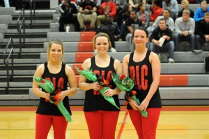 SOPHOMORE NIGHT - Rend Lake College sophomore dancers were recognized as part of Homecoming celebrations on Feb. 20. FROM LEFT are; Dana Rone (Whittington), Alexa Heumann (Benton) and Barbie Finstad (Anna).