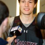 Tyler Smithpeters answers questions at media day. 