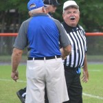 Long time official Bobby Blondi with C-Z-R assistant football coach Buddy Velasco (Randall Risley photo)