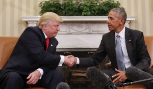 resident Barack Obama and President-elect Donald Trump shake hands following their meeting in the Oval Office of the White House in Washington, Thursday, Nov. 10, 2016. (AP Photo/Pablo Martinez Monsivais) 