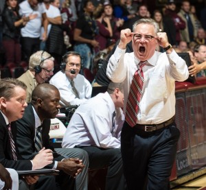 SIU Coach Barry Hinson on the sidelines in the Saluki win over Murray State (SIU Sports Information Department)