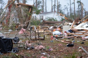 A view of once where a mobile home once stood in Albany GA, in a storm system that left several dead in the southeast United States.