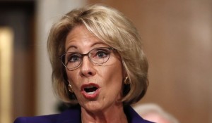 DeVos in senate hearings earlier in the process.  (AP photo)