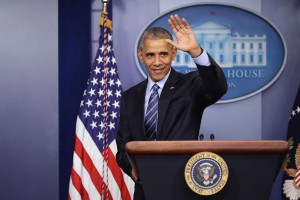 President Barack Obama, as he leaves the podium in his last press conference. 