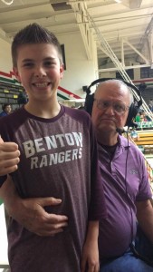 This Future Ranger might have a future in the broadcast booth.  Trey Severin with Ranger color man Coach Tom Wheeler last night.  Trey had on a headset earlier.  