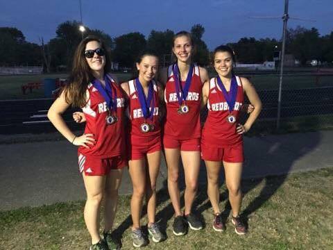 SIRR 800 meter relay champs, form left to right : Sarah Levanti, Maleah Broy, Kaitlyn Milligan and Aubrey Wilson. (photo provided) 